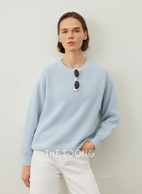 THESOONG/秋冬绵羊毛山羊绒衫毛衣女圆领针织打底衫内搭HLMY6902