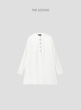 THESOONG/轻薄素雅 夏季纯天然亚麻呼吸肌理感圆领长款衬衫女6934