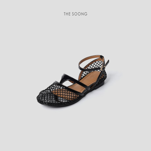 THESOONG牛皮网纱细带凉鞋