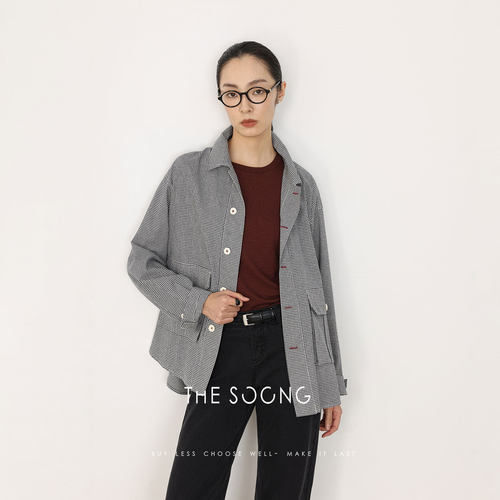 春季女棉混纺格子短外套