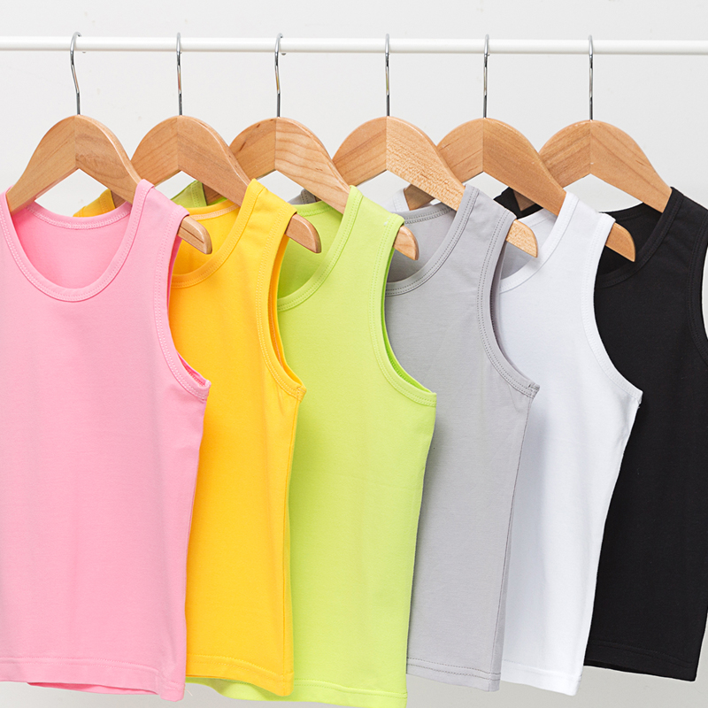 夏季儿童背心男女中大童棉质莱卡纯色透气小吊带休闲白色打底上衣