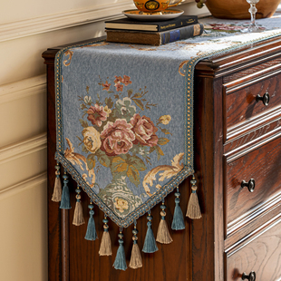 高端美式桌旗复古轻奢高级感中古风斗柜盖布茶几电视柜长条装饰布