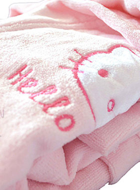 儿童浴袍纯棉毛巾料带帽夏春秋冬季加厚睡衣男女hellokitty猫浴衣