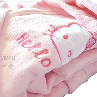 儿童浴袍纯棉毛巾料带帽夏春秋冬季加厚睡衣男女hellokitty猫浴衣