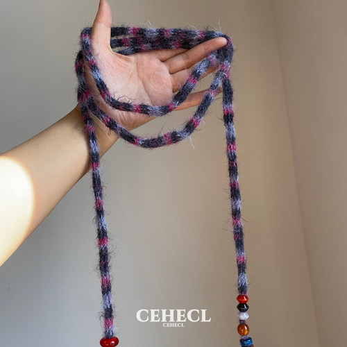 y2k甜酷辣妹项链长条毛绒小围巾