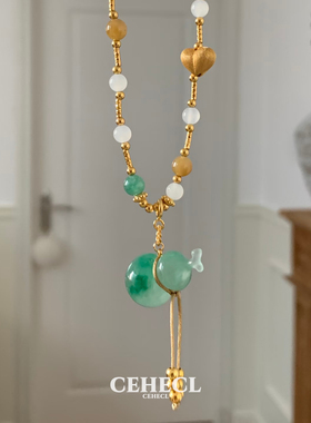 绿色玉石葫芦项链新中式国风配饰