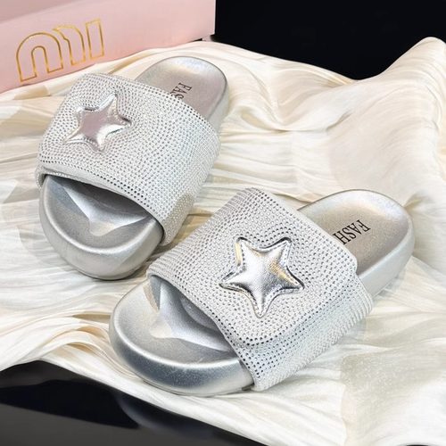 高颜值星星厚底拖鞋女外穿一字拖