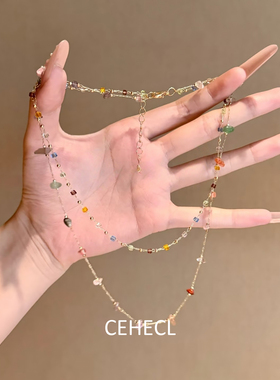 彩色多巴胺不规则碎石流苏项链女