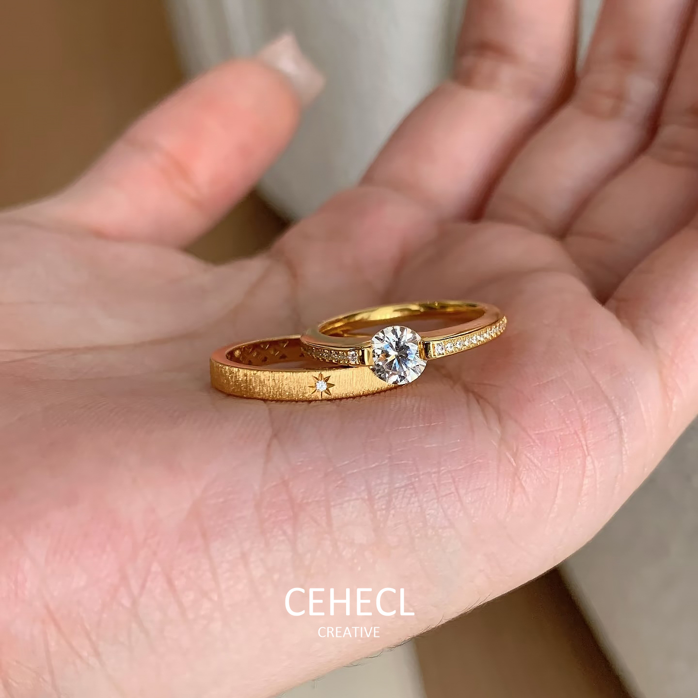 爆闪悬浮星芒戒指女独特叠戴指环