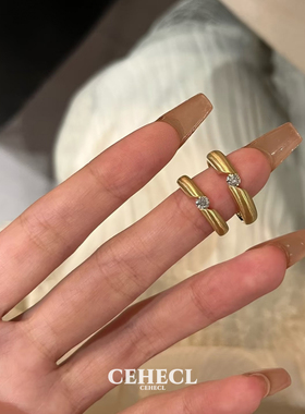 唯美金色闪钻戒指女高级感食指戒