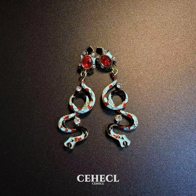 古着缠绕蛇形耳钉女复古耳环银针