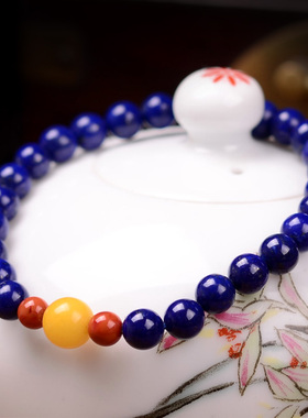 南红单圈鸡油黄蜜蜡天然青金石