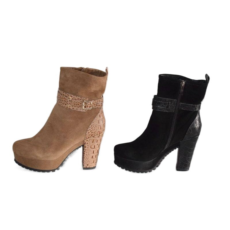防滑厚底高跟圆头真皮女靴粗跟侧拉链磨砂羊皮短筒靴3712345,女鞋,时装靴,淘宝优惠券,粉丝福利购,淘宝优惠卷