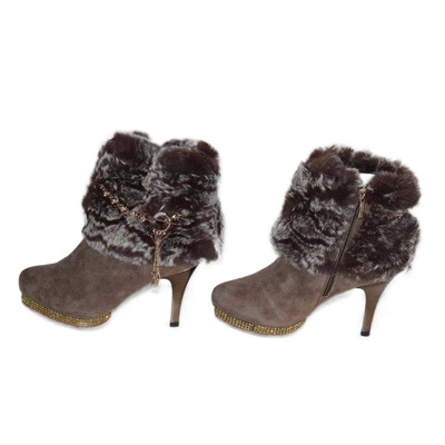 女靴子细高跟短筒靴磨砂羊皮时尚