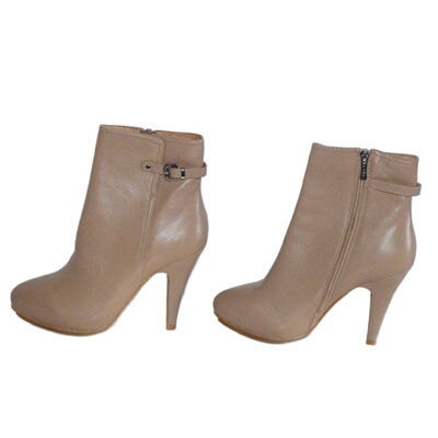 牛皮侧拉链女靴子绒里时尚