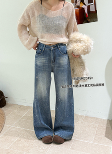 气质百搭显瘦加绒加厚特色洗水重工烫钻阔腿裤 韩版 女 新款 7025冬季