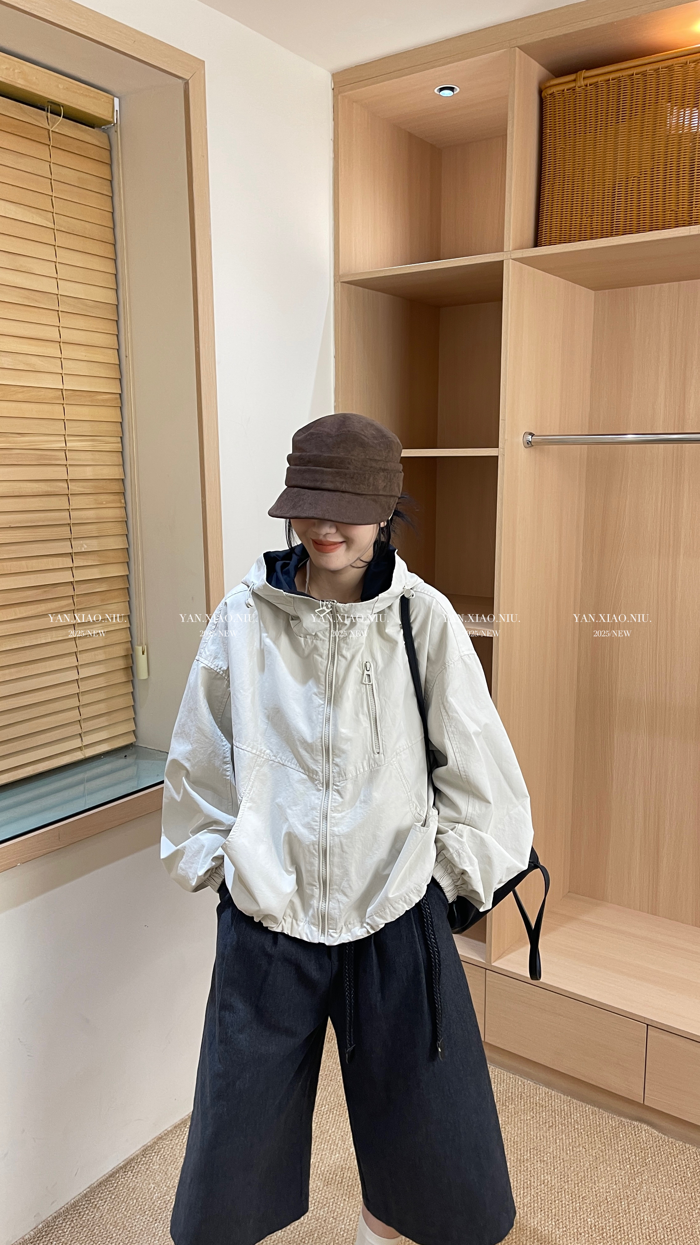 6636秋季新款欧货时尚连帽冲锋衣外套女设计感小个子休闲夹克上衣