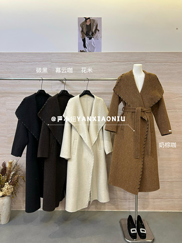 DM051-13冬季韩版气质百搭显瘦设计感系带双面羊毛大衣毛呢外套女
