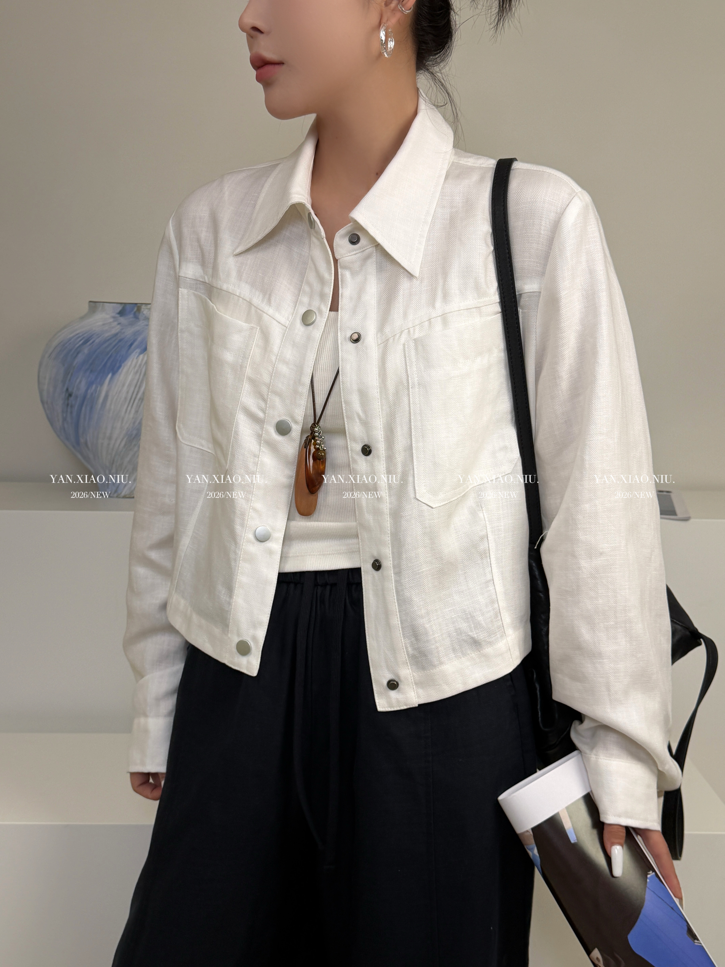 66018春夏新款韩版气质休闲百搭显瘦翻领短款麻料薄外套夹克上衣