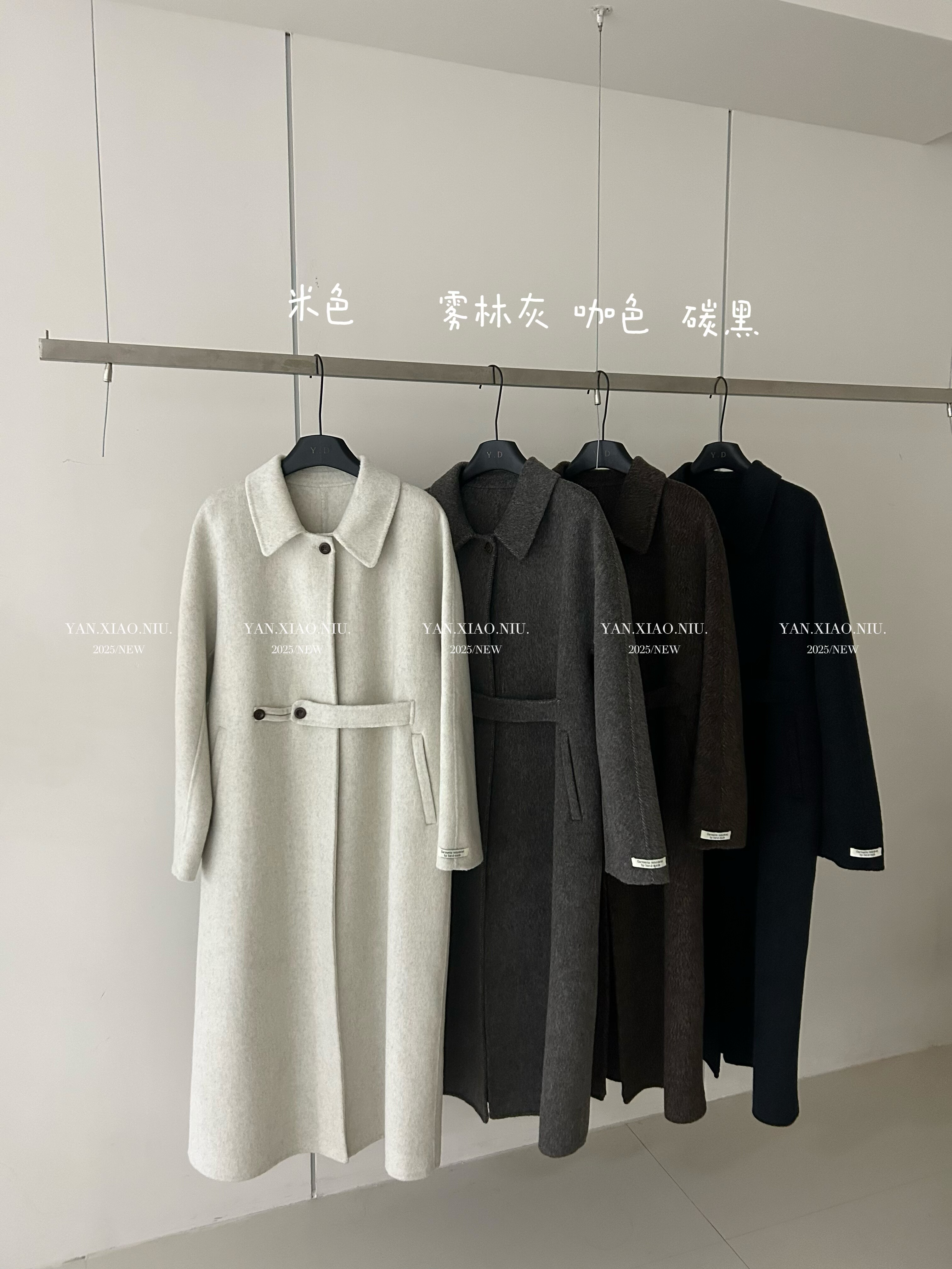 88116-22冬季韩版气质百搭显瘦翻领双面羊毛大衣系带长款毛呢外套