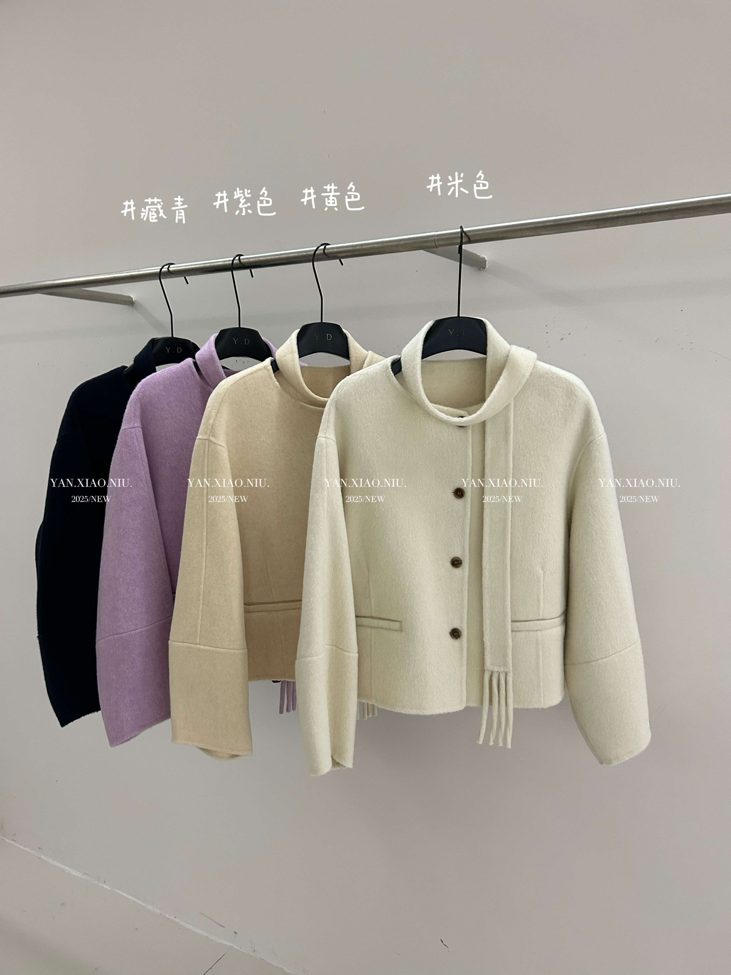 617-2韩版气质百搭显瘦双面羊毛大衣带围巾设计感短款毛呢外套女