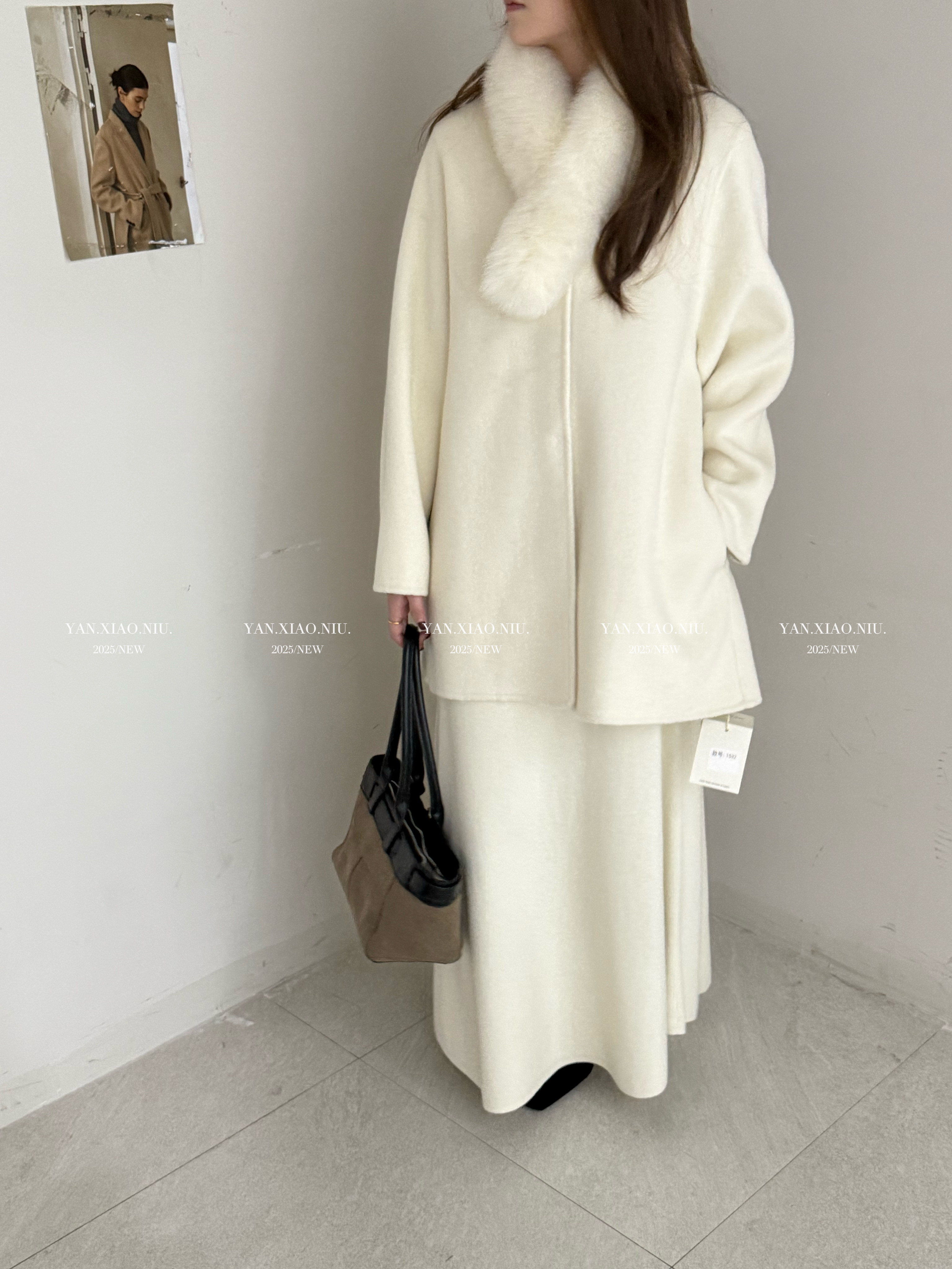 1532冬季韩版气质百搭显瘦狐狸毛领双面羊毛大衣中长款毛呢外套