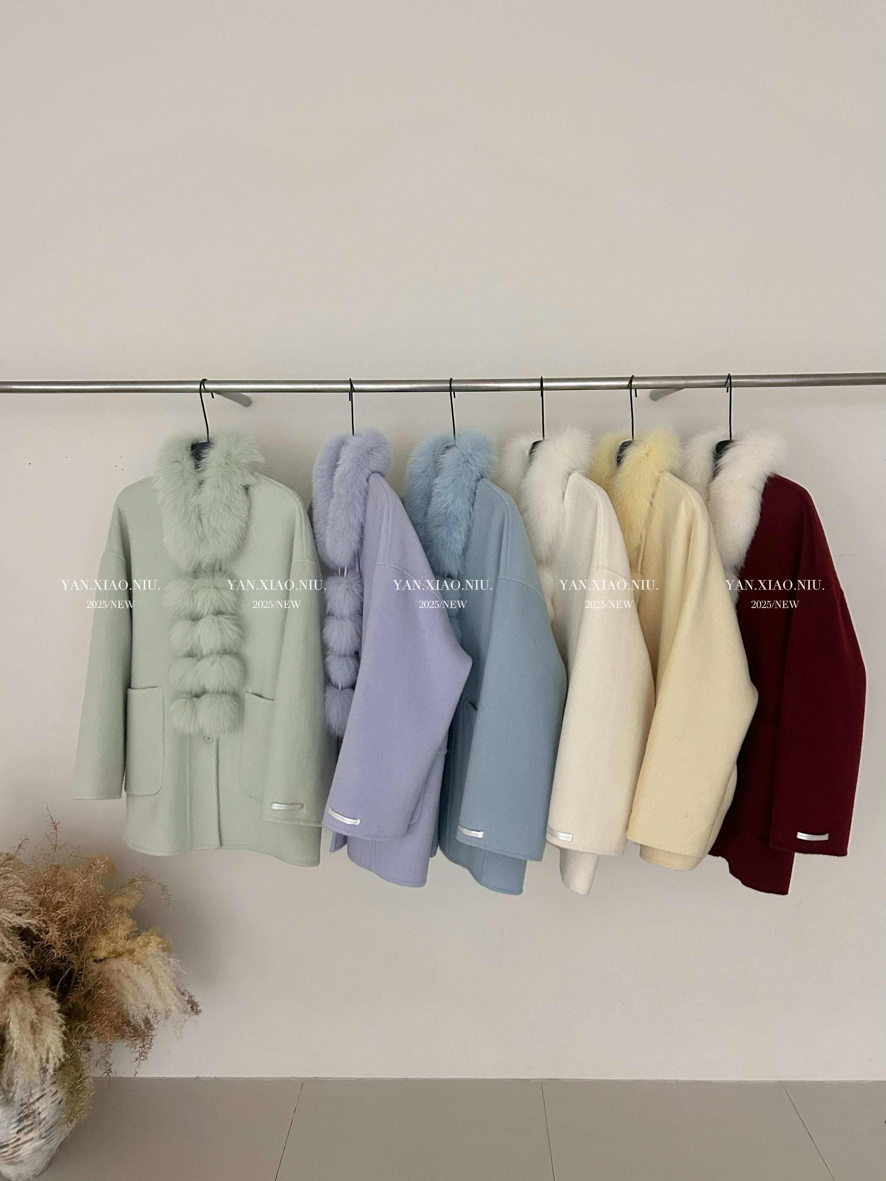 9806-66冬季韩版气质百搭真狐狸毛围脖双面羊毛大衣显瘦毛呢外套