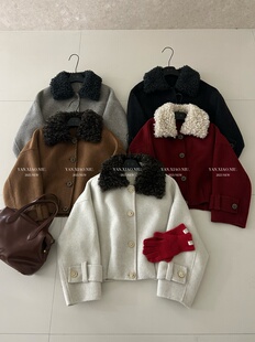 翻领毛毛双面羊毛大衣短款 韩版 减龄显瘦气质毛呢外套 60冬季 2558