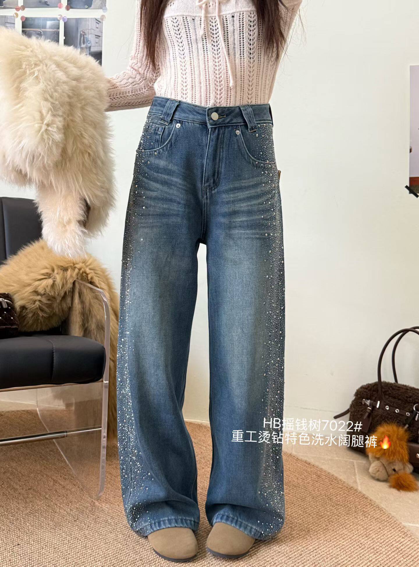 7022冬季新款韩版气质百搭重工烫钻特色洗水阔腿裤休闲显瘦牛仔裤,女装/女士精品,牛仔裤,淘宝优惠券,粉丝福利购,淘宝优惠卷