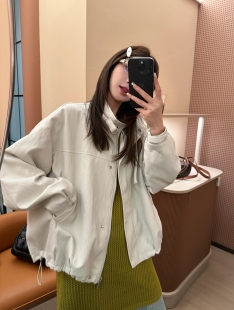 气质百搭休闲宽松显瘦立领拉链设计感皮衣外套 韩版 26010春季 新款
