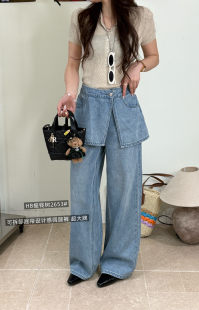 女阔腿裤 2653春季 气质百搭休闲宽松显瘦可拆卸屁帘牛仔裤 韩版 新款