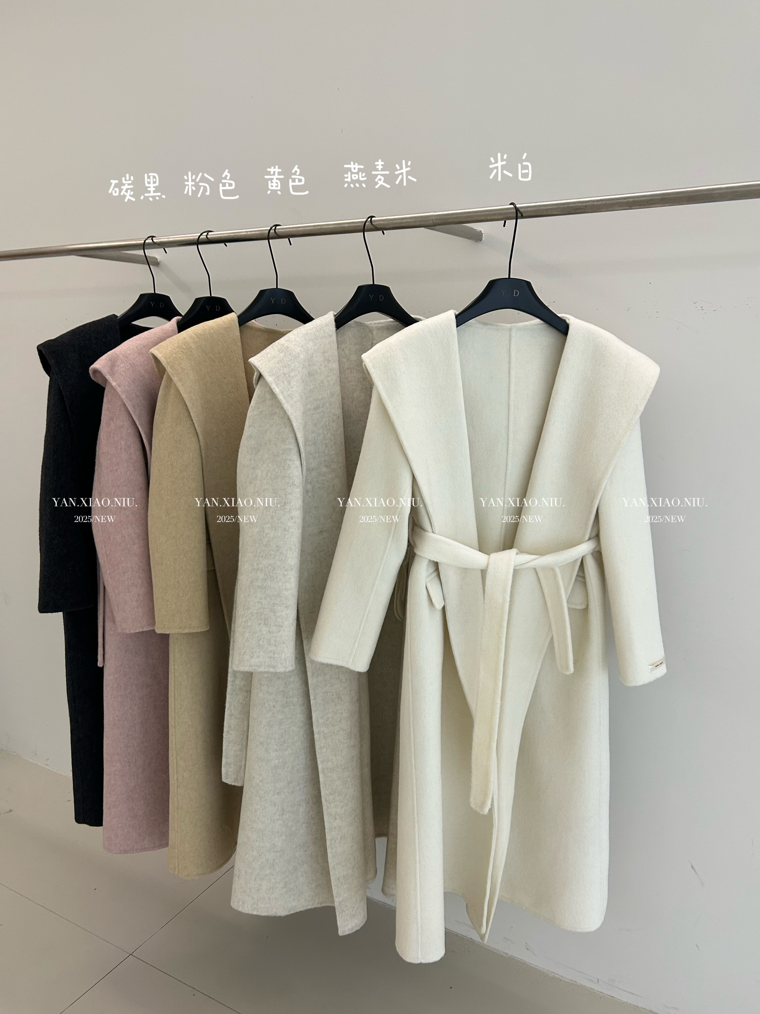 8818-66韩版气质百搭宽松显瘦系带连帽双面羊毛大衣长款毛呢外套