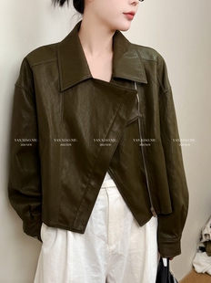 气质休闲百搭宽松显瘦翻领拉链短款 韩版 皮衣外套女 新款 57002春季