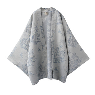 袁落落/女装 提花日系复古改良和风中长款外套开衫小振袖羽织