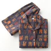 男女家居服套装 福气小兔情侣睡衣夏季 短裤 短袖 提花纯棉纱布薄款