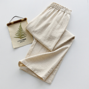 女款 长裤 春秋夏季 家居裤 可外穿 纯棉亚麻薄款 文艺纯色花苞腰睡裤