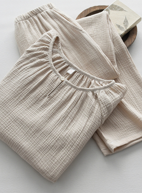 软fu云朵感睡衣女春夏季纯棉纱布双层薄款宽松长袖套头家居服套装