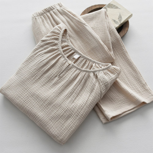 女纯棉纱布双层薄款春夏家居服