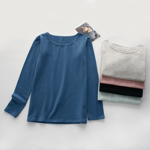 单件上衣 线衣长袖 珠家美绪莱卡棉秋衣女春秋季 纯棉针织棉质打底衫