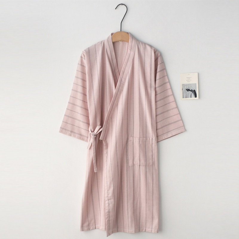 简约条纹无印风睡袍男女春秋夏季纯棉纱布双层薄款浴袍浴衣家居服,女士内衣/男士内衣/家居服,睡袍/浴袍,淘宝优惠券,粉丝福利购,淘宝优惠卷