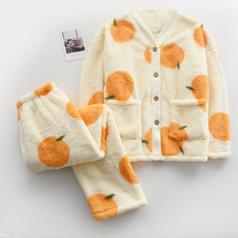 女珊瑚绒橘子款加厚保暖家居服