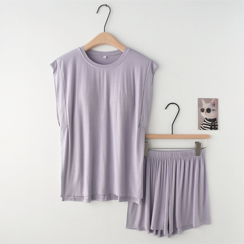 女莫代尔带胸垫夏季无袖短裤睡衣