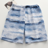 睡衣夏季 沙滩裤 纯棉纱布双层薄款 五分裤 宽松家居短裤 冰川国风男士