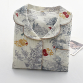 家居服套装 花海女神印花睡衣女士春秋夏季 长袖 开衫 纯棉纱布薄款