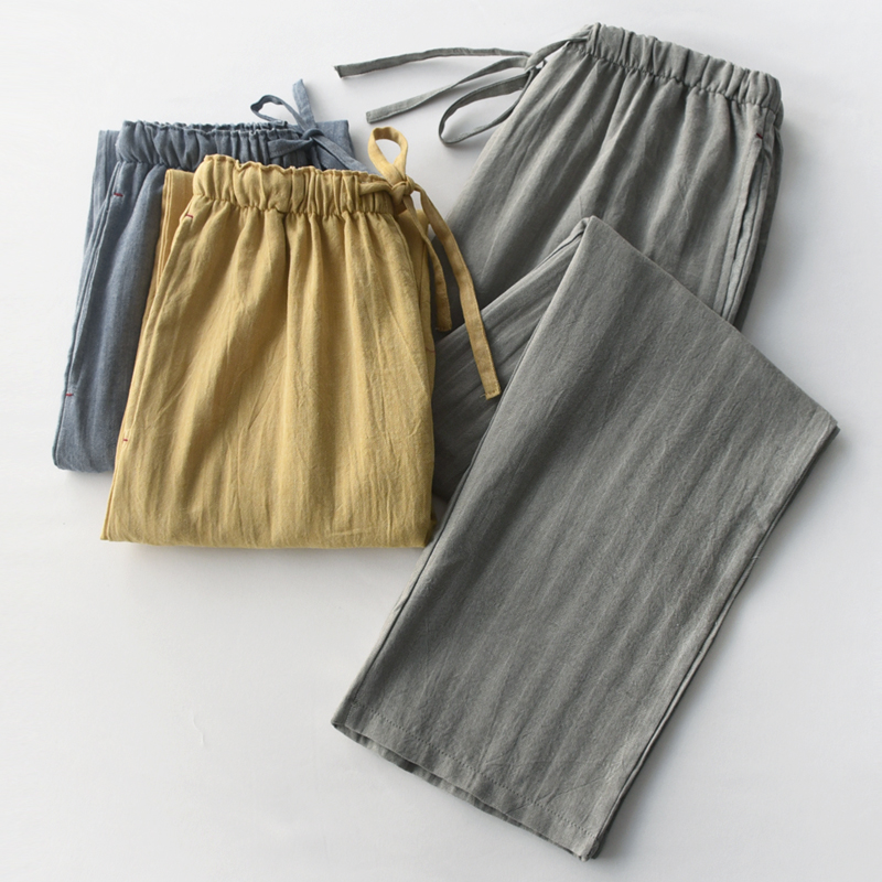 春秋长裤纯棉棉布情侣无印风睡裤