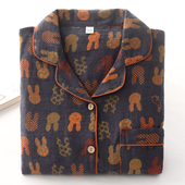 小兔情侣睡衣春秋季 男女家居服套装 提花纯棉纱布薄款 开衫 长袖 大码