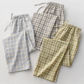 男女春秋夏季 情侣家居裤 纯棉棉布水洗薄款 长裤 大码 简约格子睡裤