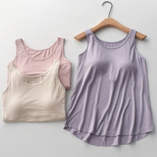 莫代尔女带胸垫夏季背心吊带