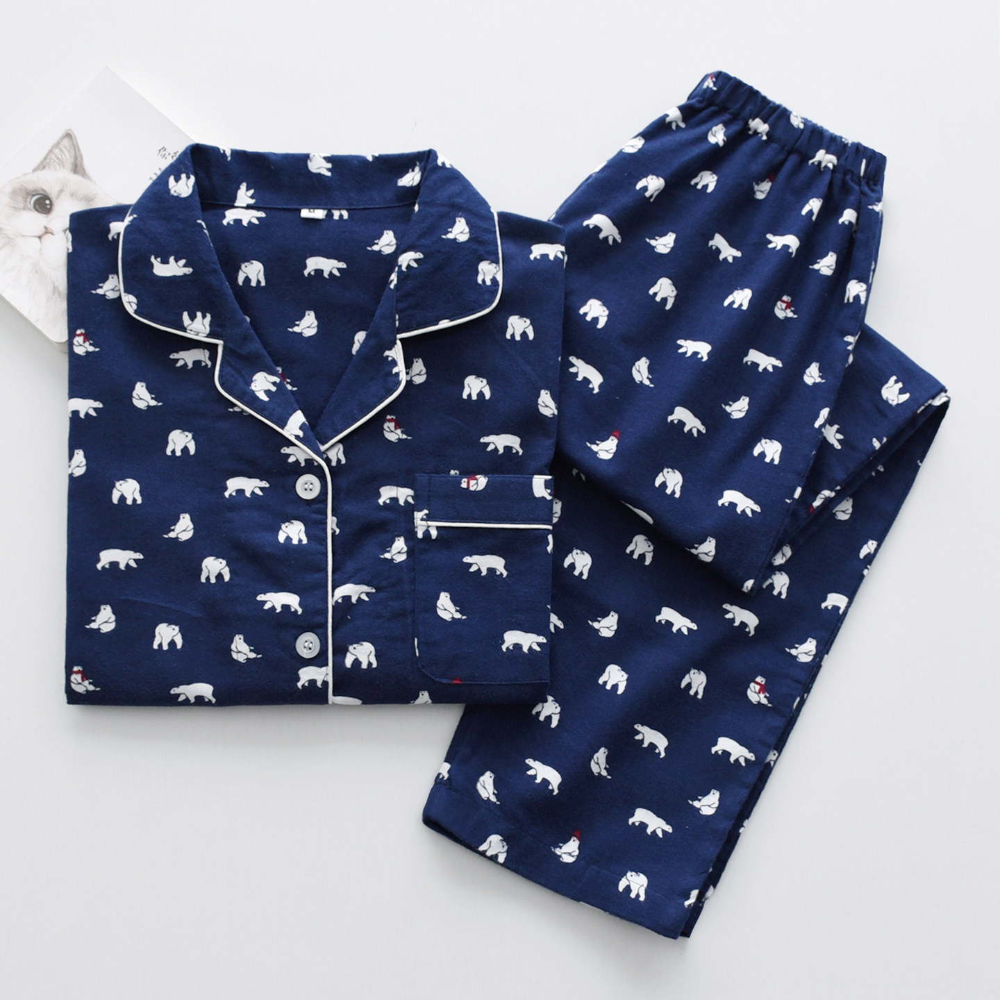 卡通北极熊亲子睡衣男女童儿童春秋季冬纯棉磨毛绒布家居服套装