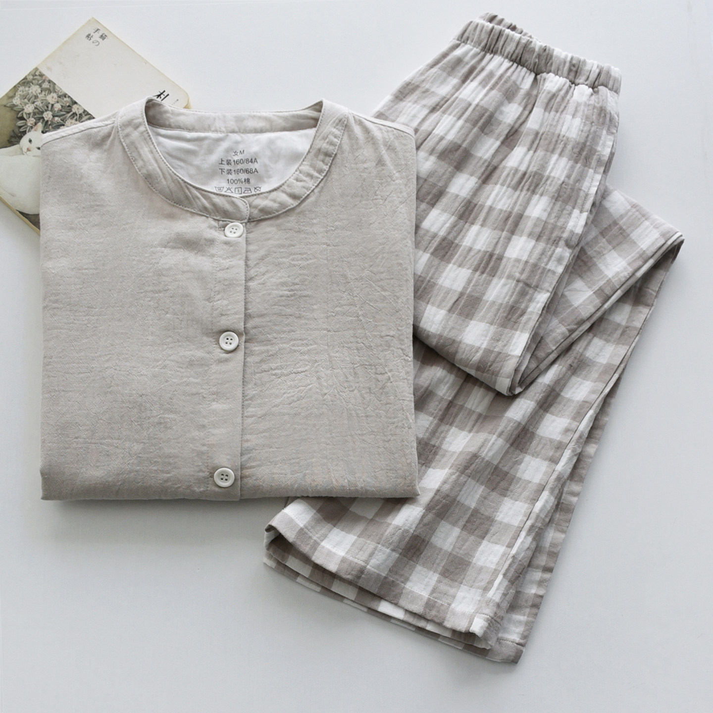 男女纯棉纱布薄款简约风家居服图片